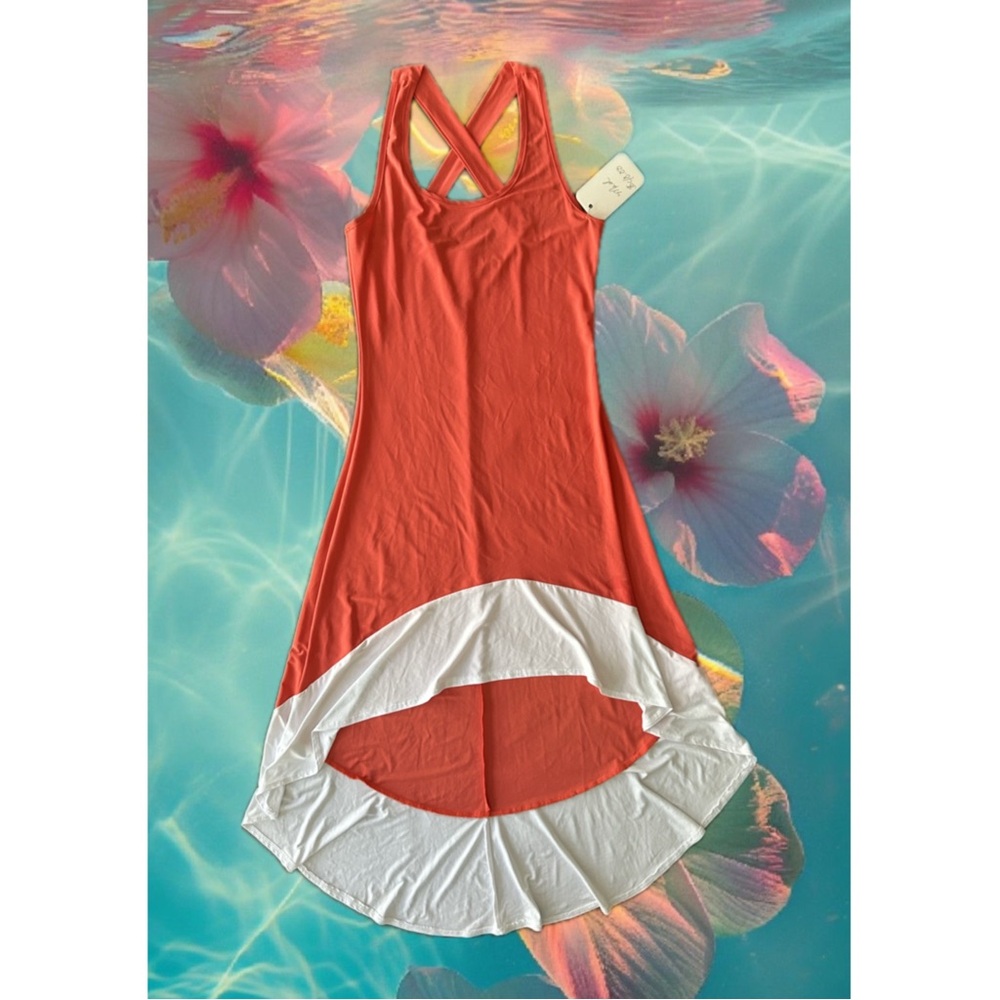 Orange and White Sleeveless Dress